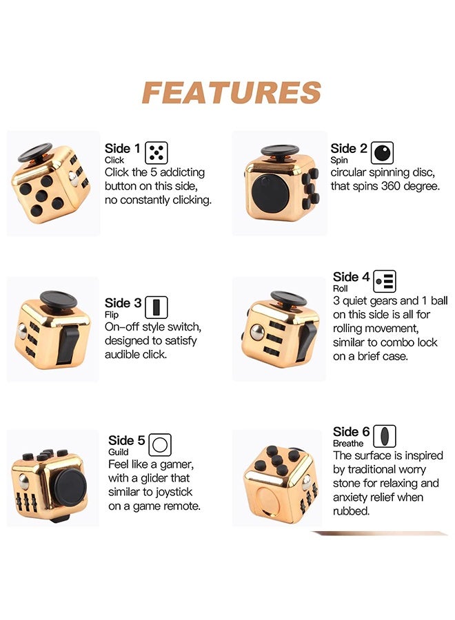 BEBLOSSOM 3 pcs fidget toy cube set – sensory fidget pad, infinity cube stress reducer, anxiety relief toy for children and adults, portable finger toy for office, school, and relaxation (gold) - Image 3